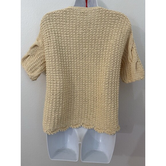 Handknits By Eastwinds Sweater Cardigan Yellow Short Sleeve Vintage Cottage M - Picture 3 of 5